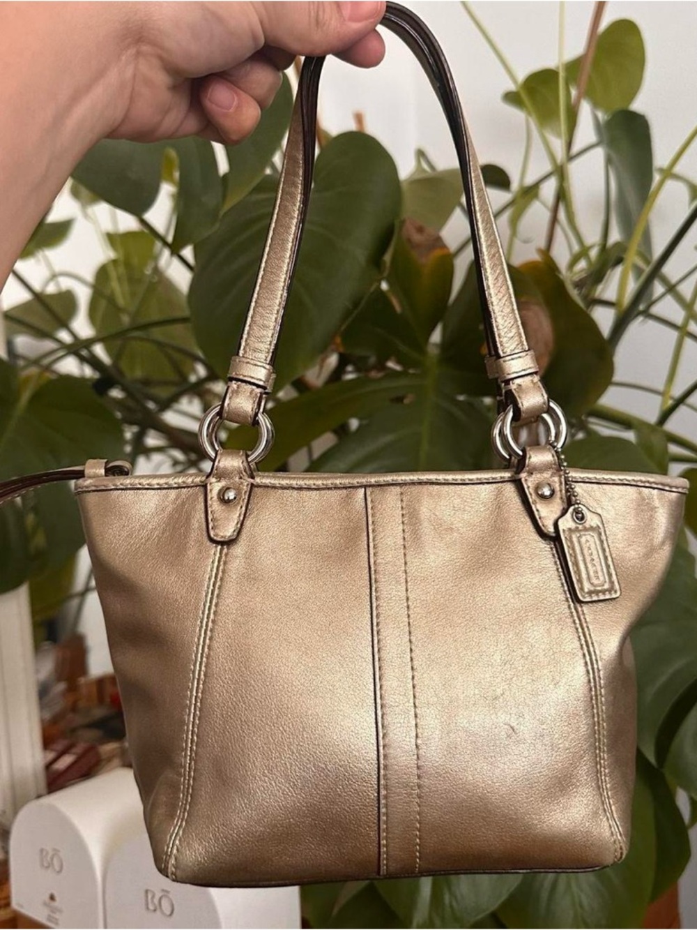 Y2k Coach mini Metallic Gold Leather Top-Handle Bag